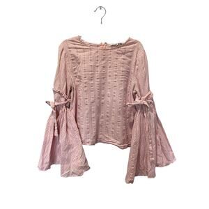 English Factory Pink Gingham Bell Sleeve Top Blouse Preppy Boho Sz L